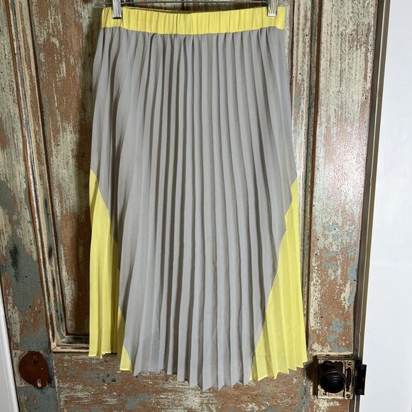 Pleated Skirt Gray And Yellow by Hem & Thread, Size S Romantic and Feminine - Picture 1 of 7